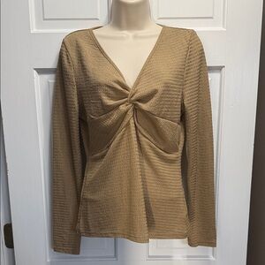 Tan twist front long sleeve blouse